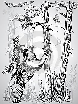 Forest inhabitants in ornament. vector illustration photo