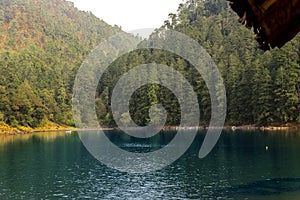 Lake in the forest panoramic view photo