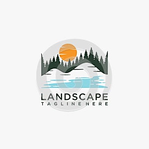 Forest lake landscape logo design