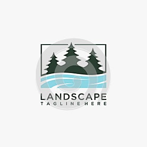 Forest lake landscape logo design