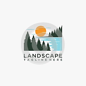 Forest lake landscape logo design