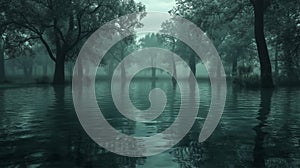 A forest with a lake in the middle