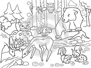 Forest Landscape with animals coloring raster for adults