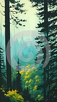 Forest landscape nature drawing cartoon illustration background artwork ai generated photo