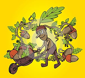 forest man oak leaves autumn season design