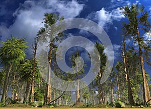 Forest of the mesozoic era 3D illustration