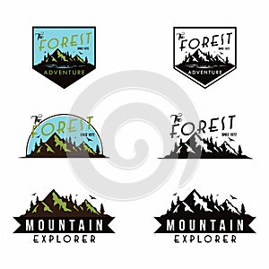 Forest, Mountain Adventure Badge Template Vector Logo Set