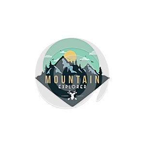 Forest, Mountain Adventure, Deer Hunter Badge Vector Logo