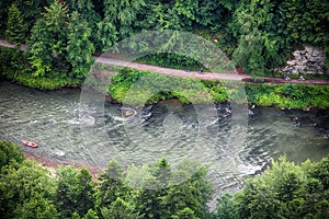 Forest Mountain landscape with river Dunajec from peak Sokolica, Pieniny