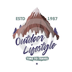 Forest and Mountain Logo for Outdoor Adventure and Hiking Tourism Vector Template