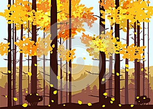 Forest, mountains, silhouettes of pine trees, firs, panorama, horizon, vector, illustration, isolated