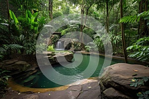 forest oasis with rushing waterfall and peaceful pool