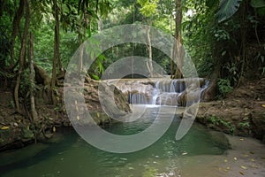 forest oasis with rushing waterfall and peaceful pool