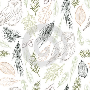 Vector seamless pattern with birds and plants photo