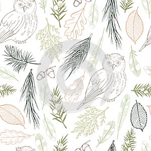 Vector seamless pattern with birds and plants