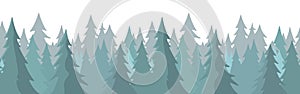 Forest panorama view background. Pine tree landscape vector illustration. Spruce silhouette