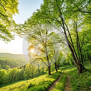 Forest Panorama with Warm Sunrays