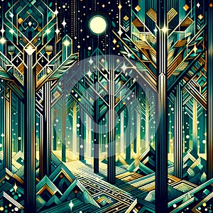 Forest path in art deco style