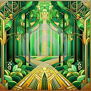 Forest path in art deco style