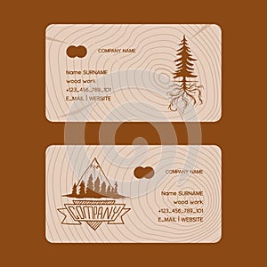 Forest pine tree business card badge vector evergreen natural silhouette company. Forest treetop nature wood background