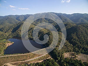 Forest and reservoir from aerial view