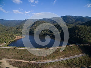 Forest and reservoir from aerial view