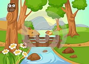 Forest with a river background vector