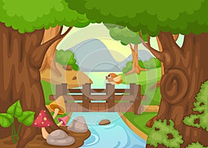 Forest with a river background vector