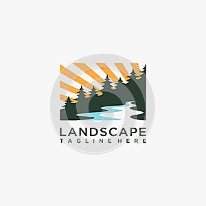 Forest river landscape logo design