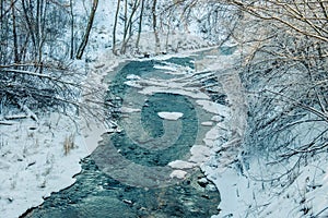 Forest river in winter