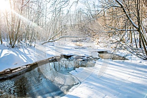 Forest river in winter