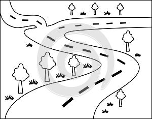 Forest Road Illustration Outline