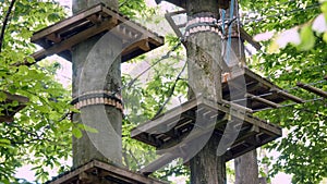 Forest Rope Park Obstacle Course Made with Nylon Climbing Ropes Tied Together with Strong Knots