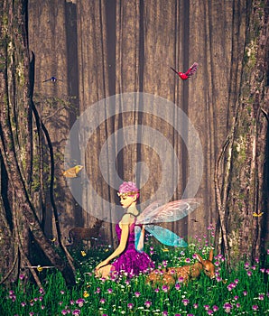 Little pixie in magical forest