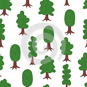 Forest seamless pattern, tree set. Vector Illustration for printing, backgrounds, covers, packaging, greeting cards, posters,