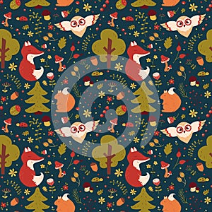 Forest seamless pattern. Vector background.