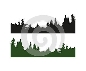 Forest silhouette in flat on white background