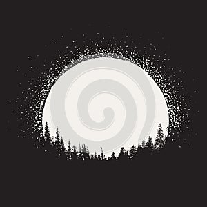 Forest silhouette on moonrise background photo