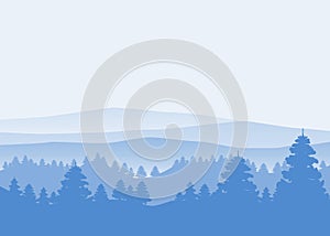 Forest, silhouettes, trees, pine, fir, nature, environment, horizon, panorama, vector, illustration, isolated