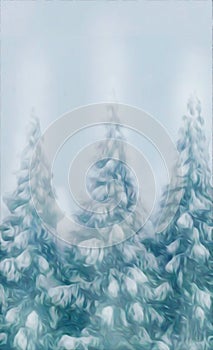 Forest snow covered trees on a winter snow background stationery christmas card type copy ready