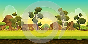 Forest and Stones 2d game Landscape for games mobile applications and computers. illustration for your design.Ready for