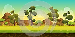 Forest and Stones 2d game Landscape for games mobile applications and computers. Vector illustration for your design