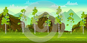 Forest and Stones 2d game Landscape for games mobile applications and computers. Vector illustration for your design