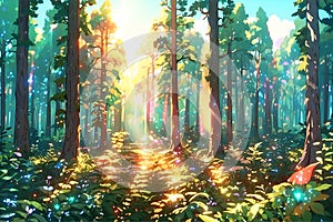 a forest with the sun shining through the trees Morning Majesty Illuminated Tranquility in a Forest