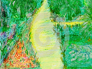 Forest Trail. Color Drawn Artwork