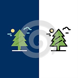 Forest, Tree, Weald, Canada  Icons. Flat and Line Filled Icon Set Vector Blue Background