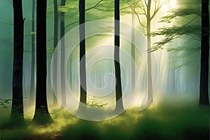 forest trees in fog, flora in nature, summerforest trees in fog, flora in nature, summerfoggy