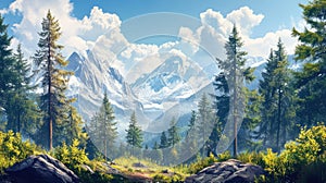 forest trees and mountains