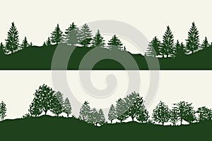 Forest trees silhouettes backgrounds set