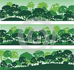 Forest trees silhouettes , nature landscape background vector illustration EPS10